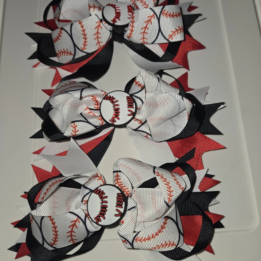 NWOT Baseball Themed Hair Bows - Red, Black, White 3/SET